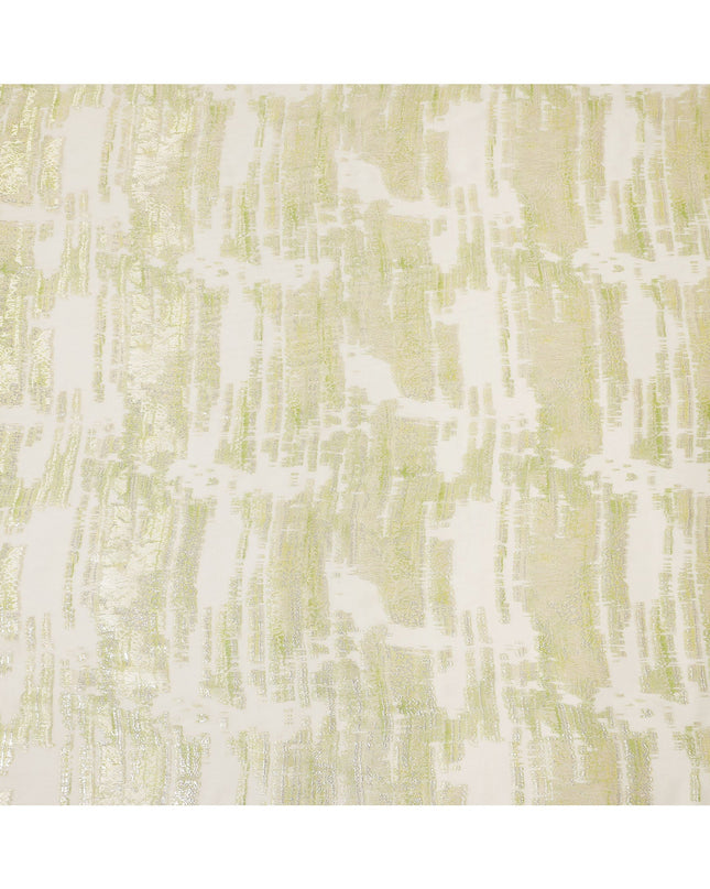 Cream Green Abstract Pure Silk Chiffon Fabric, 110 Cms Width, South Korea, with Metallic Lurex-D25238