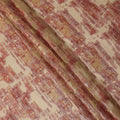Beige Red Abstract Pure Silk Chiffon Fabric with Metallic Lurex, 110 Cms Width, South Korea-D25240