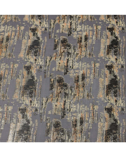 Black Abstract Metallic Lurex Pure Silk Chiffon Fabric, 110 Cms Width, South Kore-D25236