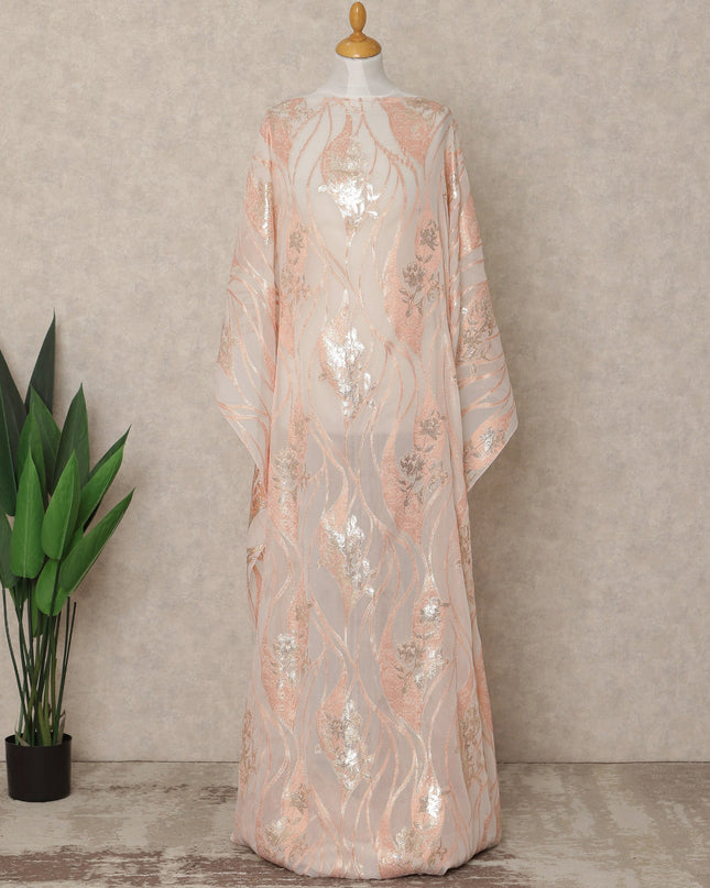 Peach Traditional Somali Silk Chiffon Dirac Fabric with Metallic Lurex, 3.5 Mtrs Piece, Width 140 Cms, Made in South Korea-D26496
