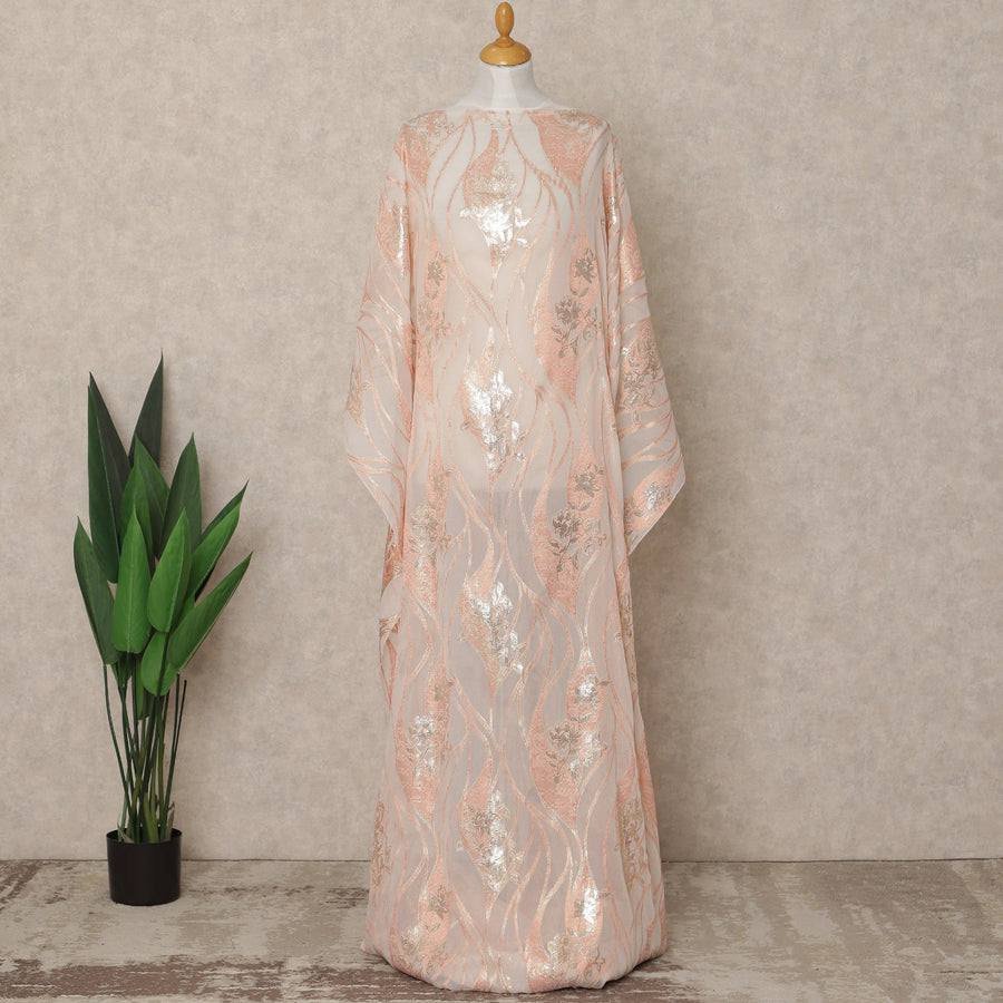 Peach Traditional Somali Silk Chiffon Dirac Fabric with Metallic Lurex, 3.5 Mtrs Piece, Width 140 Cms, Made in South Korea-D26496
