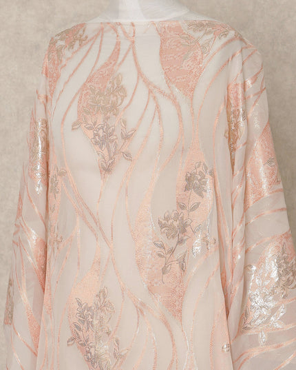 Peach Traditional Somali Silk Chiffon Dirac Fabric with Metallic Lurex, 3.5 Mtrs Piece, Width 140 Cms, Made in South Korea-D26496