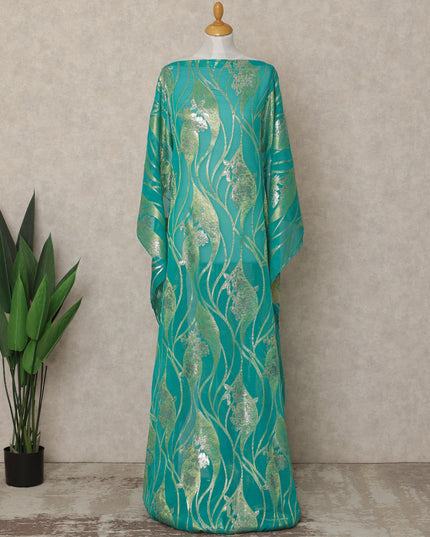 Teal Traditional Somali Silk Chiffon Dirac Fabric with Metallic Lurex, 3.5 Mtrs Piece, Width 140 Cms, Made in South Korea-D26491