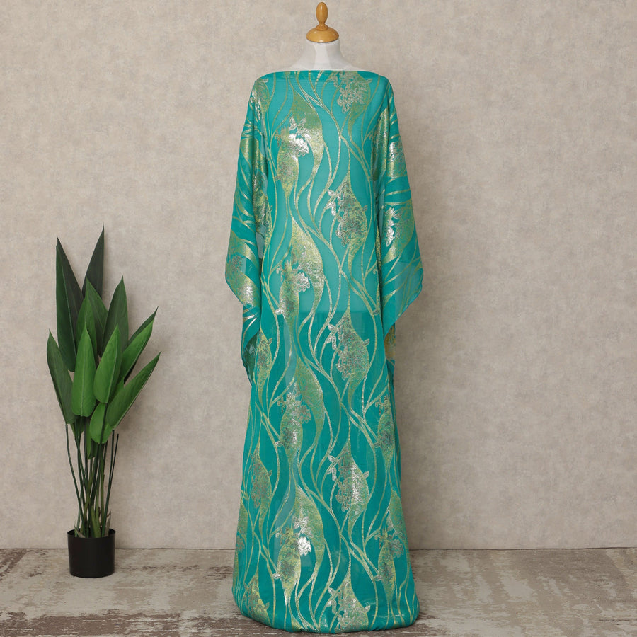 Teal Traditional Somali Silk Chiffon Dirac Fabric with Metallic Lurex, 3.5 Mtrs Piece, Width 140 Cms, Made in South Korea-D26491