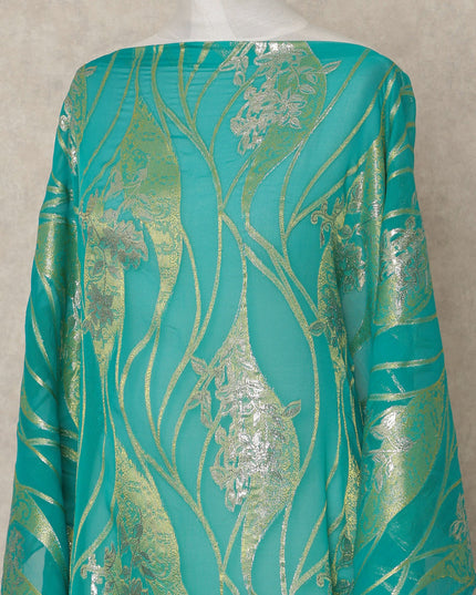 Teal Traditional Somali Silk Chiffon Dirac Fabric with Metallic Lurex, 3.5 Mtrs Piece, Width 140 Cms, Made in South Korea-D26491