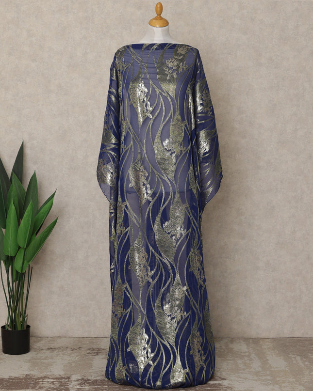 Navy Blue Traditional Somali Silk Chiffon Dirac Fabric with Metallic Lurex, 3.5 Mtrs Piece, Width 140 Cms, Made in South Korea-D26495 Regal Fabrics