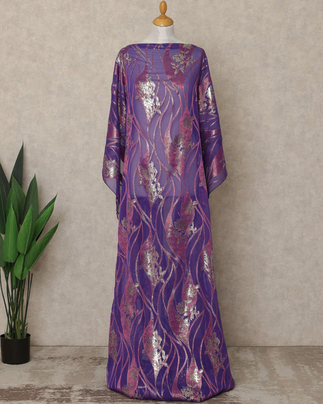 Purple Traditional Somali Silk Chiffon Dirac Fabric with Metallic Lurex, 3.5 Mtrs Piece, Width 140 Cms, Made in South Korea-D26493 Regal Fabrics