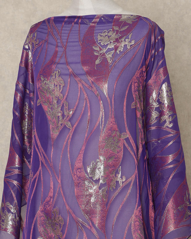 Purple Traditional Somali Silk Chiffon Dirac Fabric with Metallic Lurex, 3.5 Mtrs Piece, Width 140 Cms, Made in South Korea-D26493 Regal Fabrics