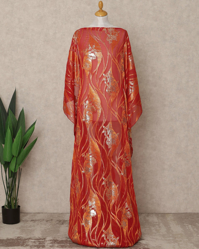 Red Traditional Somali Silk Chiffon Dirac Fabric with Metallic Lurex, 3.5 Mtrs Piece, Width 140 Cms, Made in South Korea-D26492 Regal Fabrics