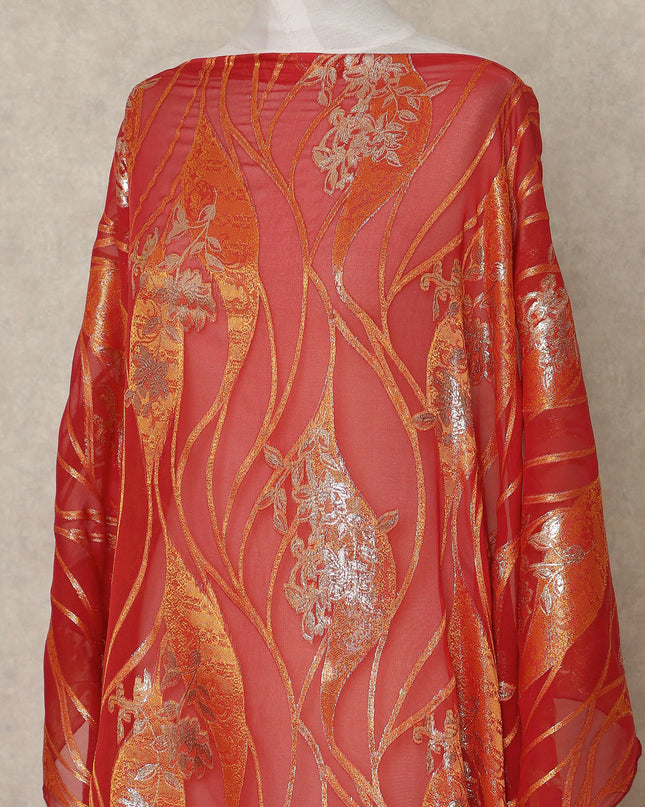 Red Traditional Somali Silk Chiffon Dirac Fabric with Metallic Lurex, 3.5 Mtrs Piece, Width 140 Cms, Made in South Korea-D26492 Regal Fabrics
