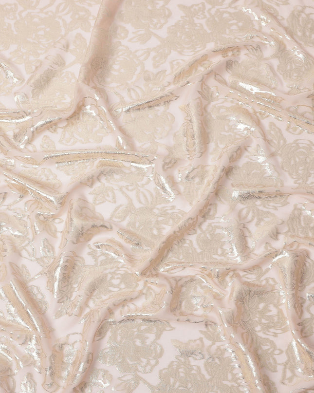 Light Pink Silver Metallic Floral Design Premium Silk Chiffon Fabric, 110 Cms Width, Made in South Korea-D25968