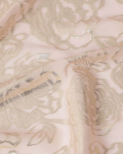 Light Pink Silver Metallic Floral Design Premium Silk Chiffon Fabric, 110 Cms Width, Made in South Korea-D25968