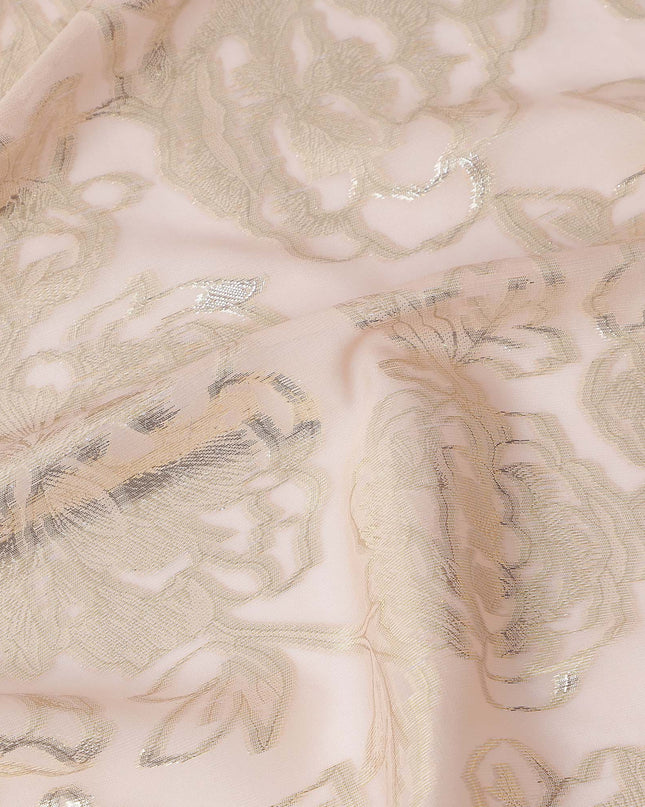 Light Pink Silver Metallic Floral Design Premium Silk Chiffon Fabric, 110 Cms Width, Made in South Korea-D25968