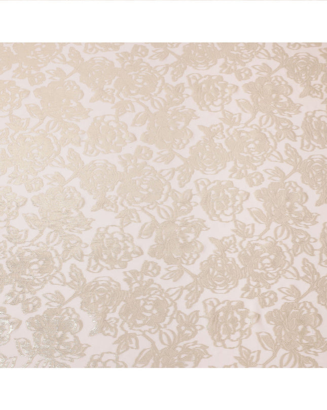 Light Pink Silver Metallic Floral Design Premium Silk Chiffon Fabric, 110 Cms Width, Made in South Korea-D25968