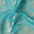 Turquoise Silver Metallic Floral Design Premium Silk Chiffon Fabric, 110 Cms Width, Made in South Korea-D25967