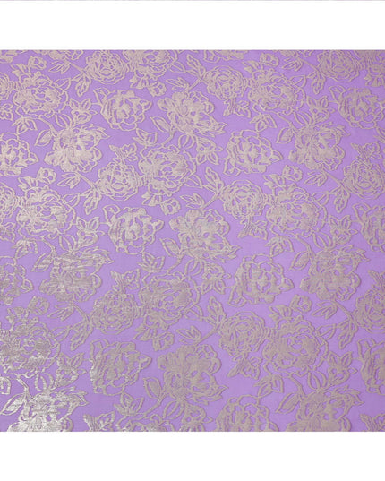 Lavender Gold Metallic Floral Design Premium Silk Chiffon Fabric, 110 Cms Width, Made in South Korea-D25966