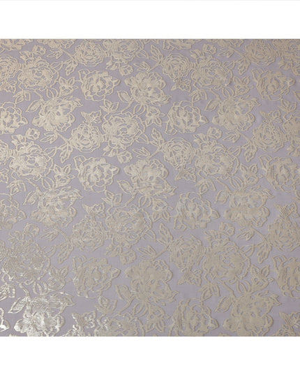 Greyish Gold Metallic Floral Design Premium Silk Chiffon Fabric, 110 Cms Width, Made in South Korea-D25965