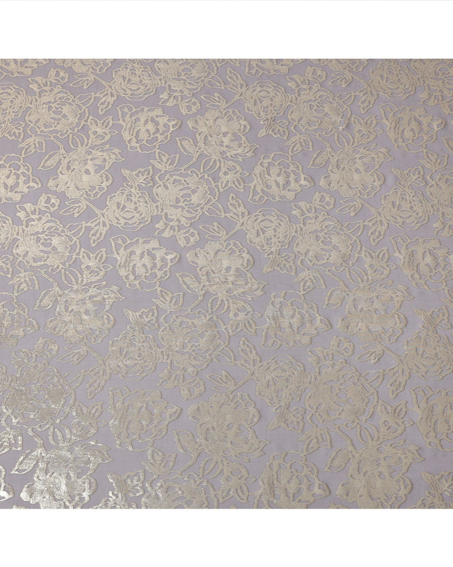 Greyish Gold Metallic Floral Design Premium Silk Chiffon Fabric, 110 Cms Width, Made in South Korea-D25965