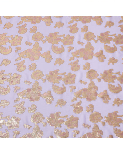 Lavender Gold Metallic Lurex Floral Design Premium Silk Chiffon Fabric, 110 Cms Width, Made in South Korea-D25955
