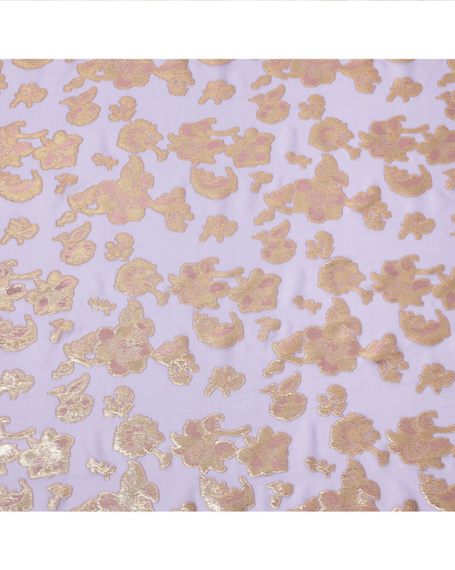 Lavender Gold Metallic Lurex Floral Design Premium Silk Chiffon Fabric, 110 Cms Width, Made in South Korea-D25955