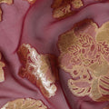 Maroon Gold Metallic Lurex Floral Design Premium Silk Chiffon Fabric, 110 Cms Width, Made in South Korea-D25959