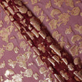 Maroon Gold Metallic Lurex Floral Design Premium Silk Chiffon Fabric, 110 Cms Width, Made in South Korea-D25959