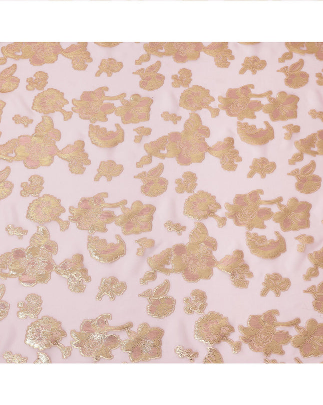 Baby Pink Gold Metallic Lurex Floral Design Premium Silk Chiffon Fabric, 110 Cms Width, Made in South Korea-D25958