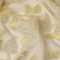 Golden Yellow Metallic Floral Embroidered Design Premium Silk Chiffon Fabric, 110 Cms Width, Made in South Korea-D25972