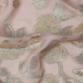 Blush Pink Gold Metallic Floral Embroidered Design Premium Silk Chiffon Fabric, 110 Cms Width, Made in South Korea-D25973