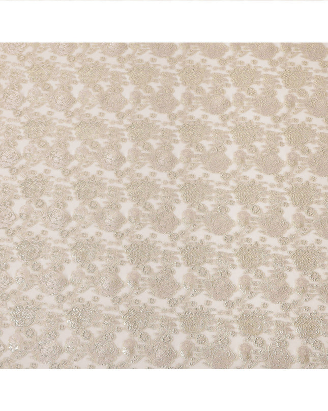 Ivory Gold Metallic Lurex Design Premium Silk Chiffon Fabric, 110 Cms Width, Made in South Korea-D25949