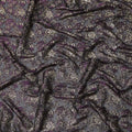 Black Purple Gold Metallic Lurex Design Premium Silk Chiffon Fabric, 110 Cms Width, Made in South Korea-D25952