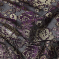 Black Purple Gold Metallic Lurex Design Premium Silk Chiffon Fabric, 110 Cms Width, Made in South Korea-D25952