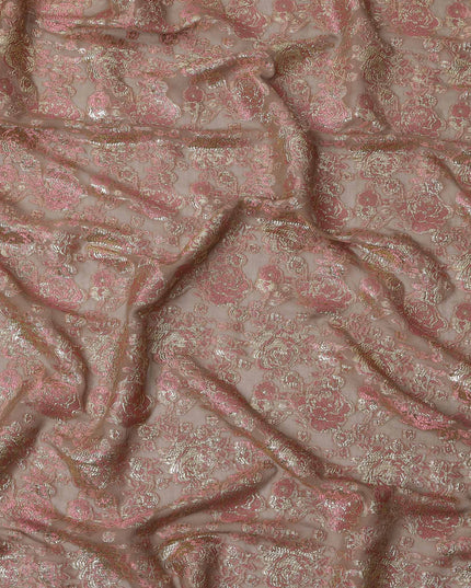 Brown Gold Metallic Lurex Design Premium Silk Chiffon Fabric, 110 Cms Width, Made in South Korea-D25950