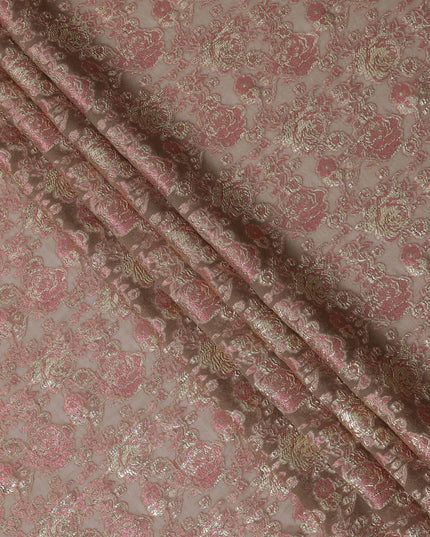 Brown Gold Metallic Lurex Design Premium Silk Chiffon Fabric, 110 Cms Width, Made in South Korea-D25950