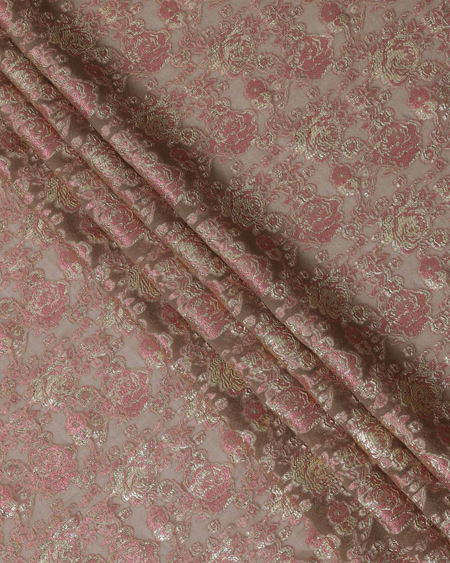 Brown Gold Metallic Lurex Design Premium Silk Chiffon Fabric, 110 Cms Width, Made in South Korea-D25950