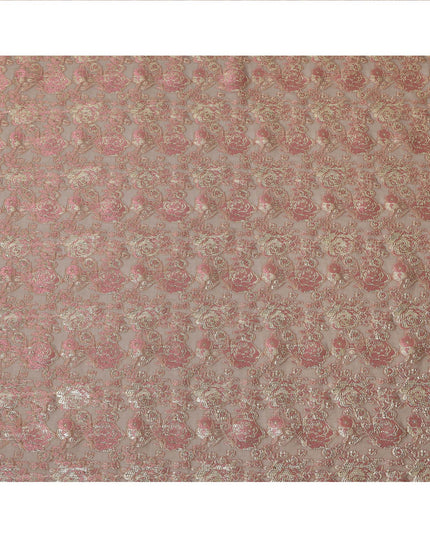 Brown Gold Metallic Lurex Design Premium Silk Chiffon Fabric, 110 Cms Width, Made in South Korea-D25950