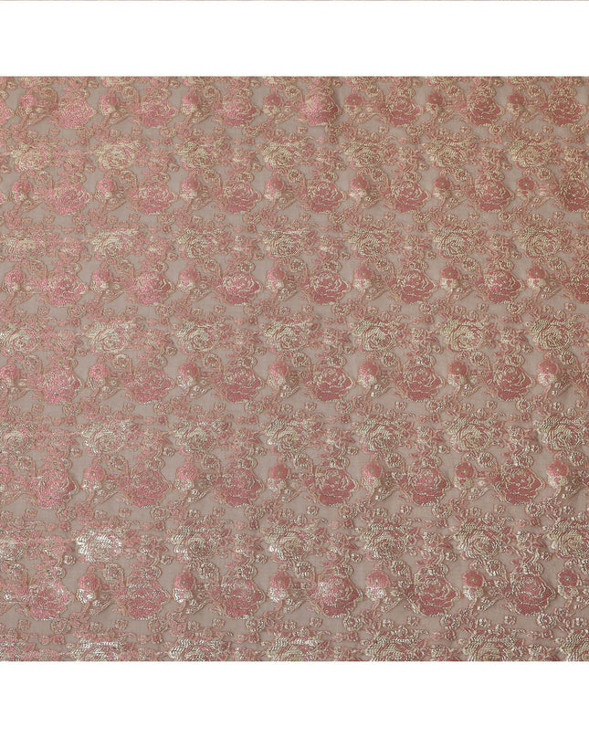 Brown Gold Metallic Lurex Design Premium Silk Chiffon Fabric, 110 Cms Width, Made in South Korea-D25950