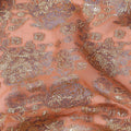 Peach Gold Metallic Lurex Design Premium Silk Chiffon Fabric, 110 Cms Width, Made in South Korea-D25954