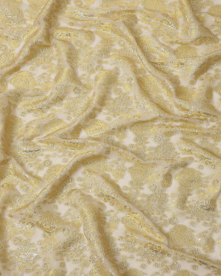 Golden Metallic Lurex Design Premium Silk Chiffon Fabric, 110 Cms Width, Made in South Korea-D25953