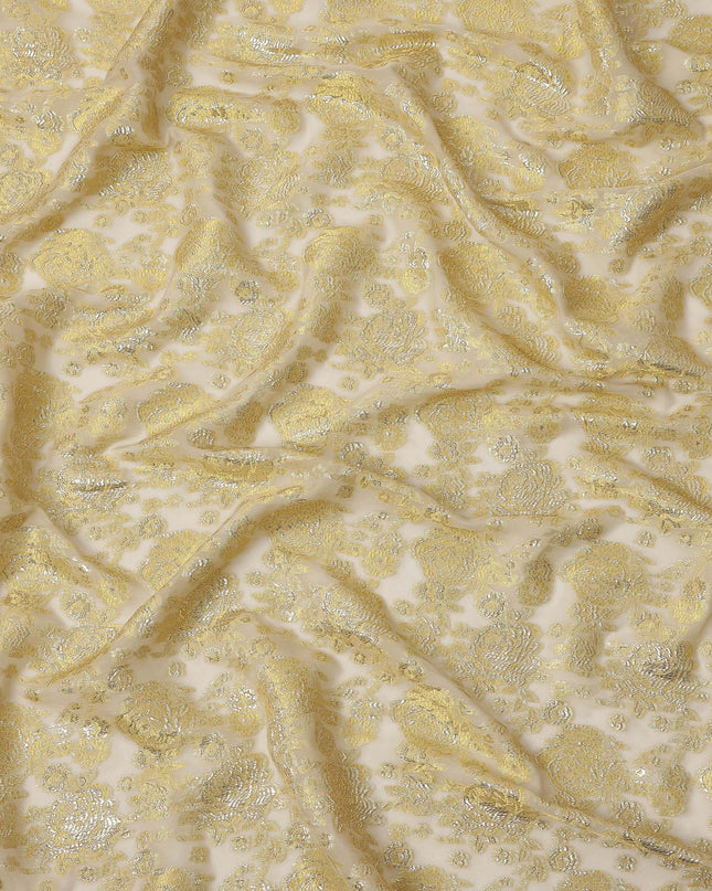 Golden Metallic Lurex Design Premium Silk Chiffon Fabric, 110 Cms Width, Made in South Korea-D25953