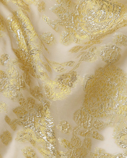 Golden Metallic Lurex Design Premium Silk Chiffon Fabric, 110 Cms Width, Made in South Korea-D25953