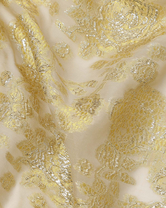 Golden Metallic Lurex Design Premium Silk Chiffon Fabric, 110 Cms Width, Made in South Korea-D25953