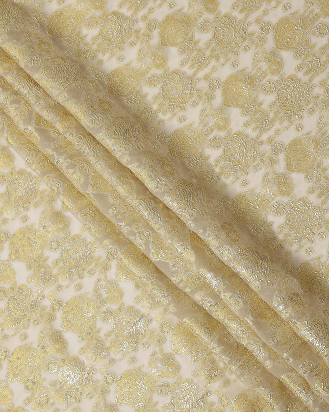 Golden Metallic Lurex Design Premium Silk Chiffon Fabric, 110 Cms Width, Made in South Korea-D25953