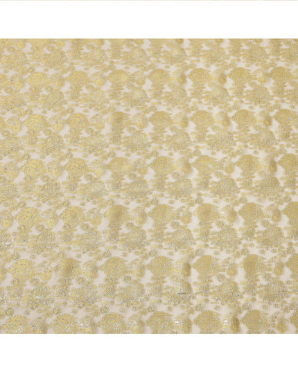 Golden Metallic Lurex Design Premium Silk Chiffon Fabric, 110 Cms Width, Made in South Korea-D25953