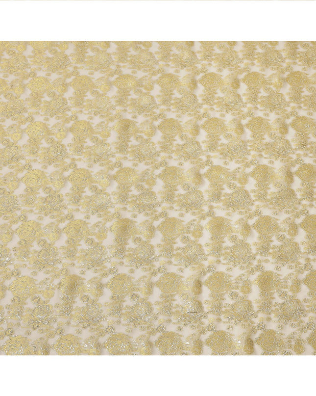 Golden Metallic Lurex Design Premium Silk Chiffon Fabric, 110 Cms Width, Made in South Korea-D25953