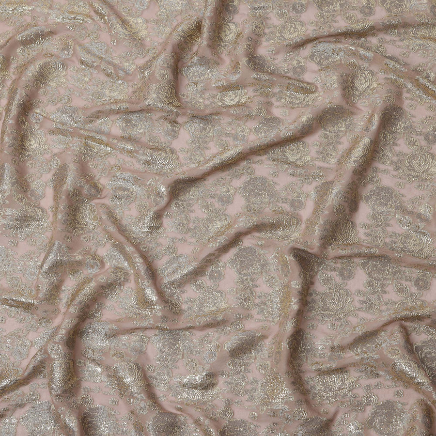 Blush Pink Gold Metallic Lurex Design Premium Silk Chiffon Fabric, 110 Cms Width, Made in South Korea-D25951