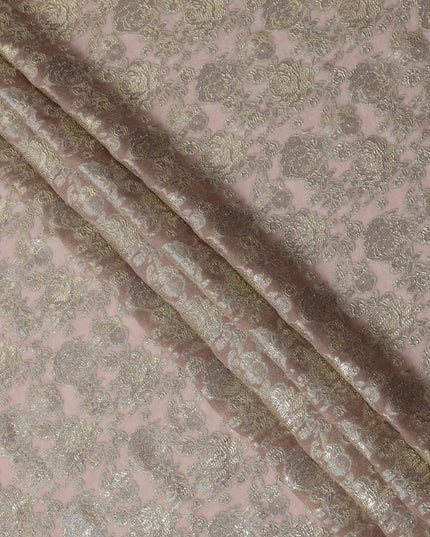 Blush Pink Gold Metallic Lurex Design Premium Silk Chiffon Fabric, 110 Cms Width, Made in South Korea-D25951