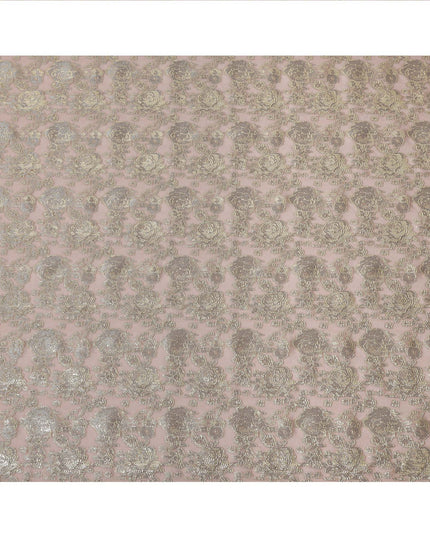 Blush Pink Gold Metallic Lurex Design Premium Silk Chiffon Fabric, 110 Cms Width, Made in South Korea-D25951