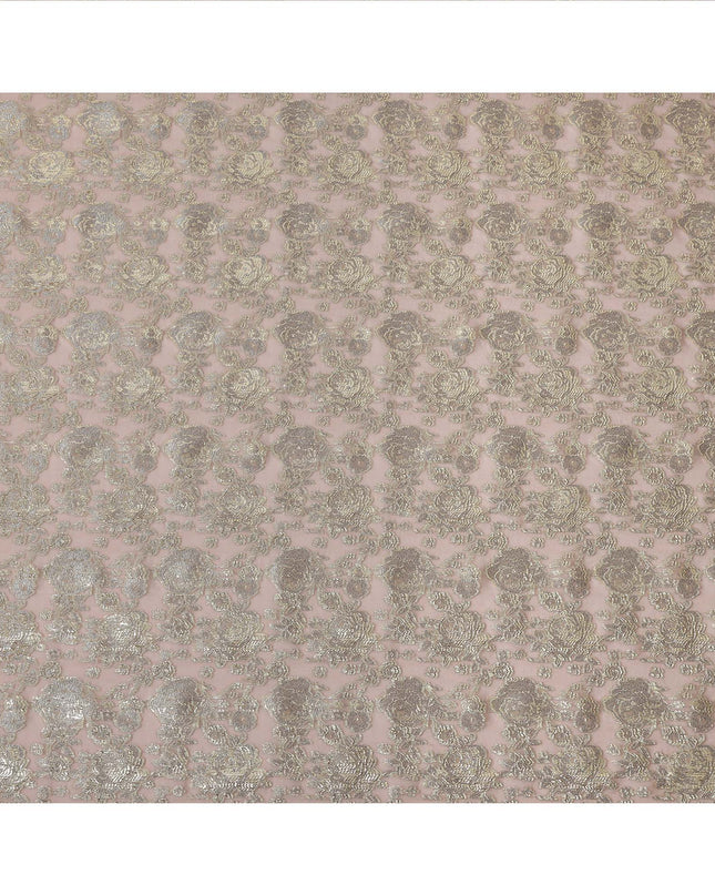 Blush Pink Gold Metallic Lurex Design Premium Silk Chiffon Fabric, 110 Cms Width, Made in South Korea-D25951