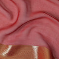 Coral Red Wrinkle Silk Chiffon Fabric with Golden Border Stripe Lightweight Sheer Textured Fabric for Sarees Dresses Dupattas and Crafts 110 Cms Wide South Korea Origin-D27668 Regal Fabrics